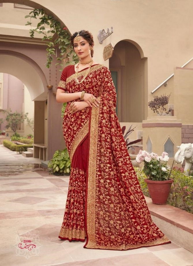 KAVIRA KALIYANI Latest Fancy Designer Heavy Bride Wedding Wear Heavy Work Vichitra Stylish Saree Collection